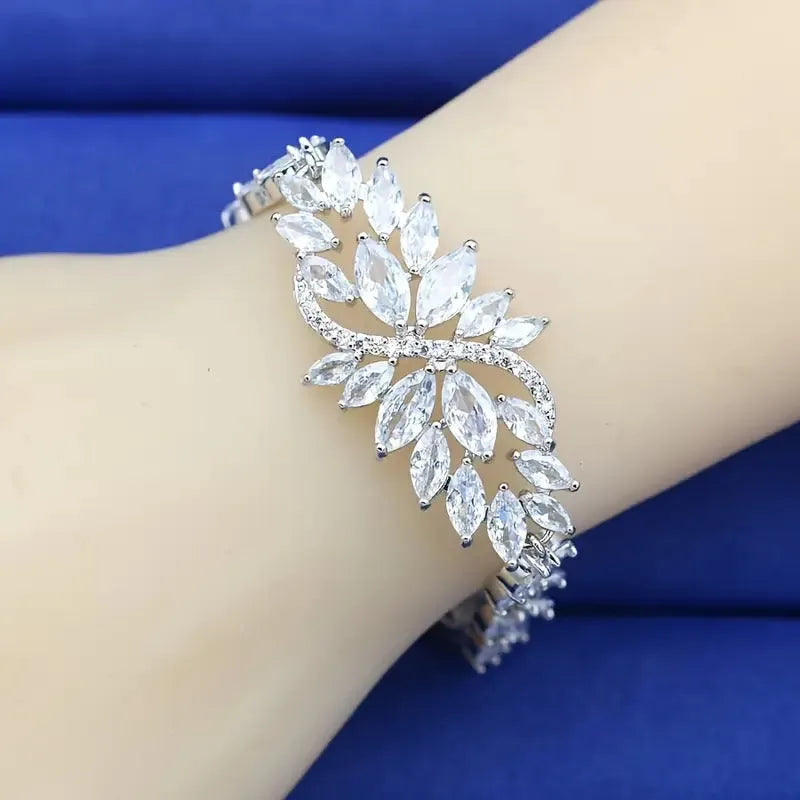 Copper bracelet with real gold electroplating and micro inlaid colour zircon ice flower pattern