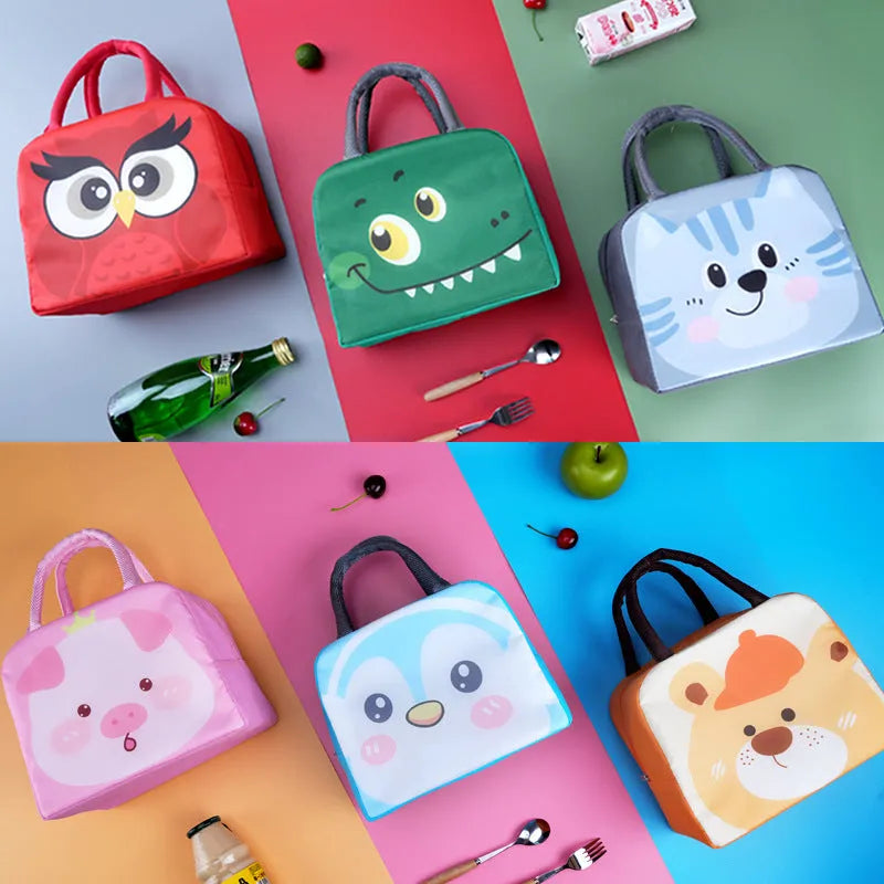 Cartoon insulated lunch box bag in orange bear design with aluminium foil insulation.