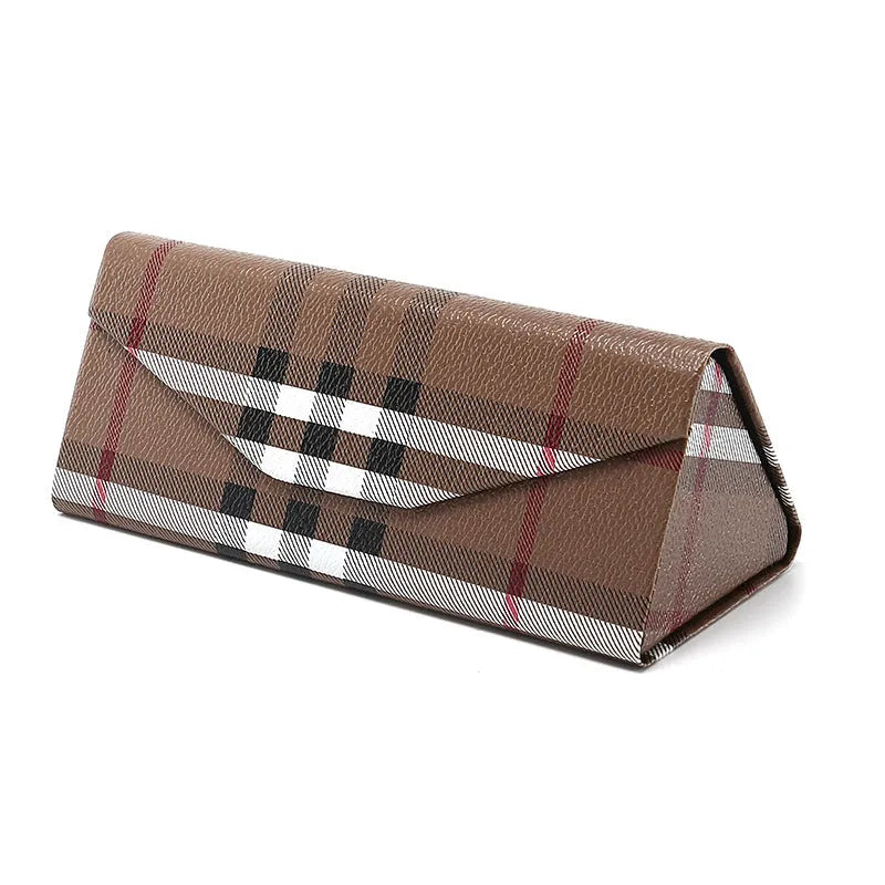 Triangle folding glasses case in compression-resistant cardboard with handmade stitching