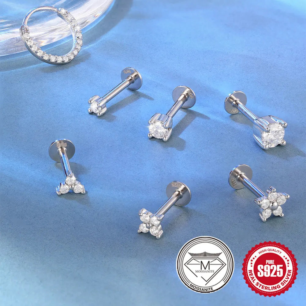 S925 sterling silver geometric stud earrings with petal diamond pattern in platinum colour
