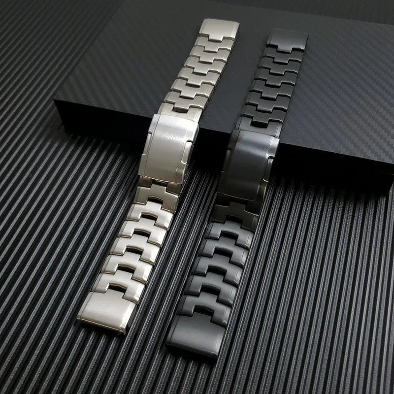 Nylon replacement watch strap for Garmin Fenix and Jiaming watches in silver, black, and titanium colours