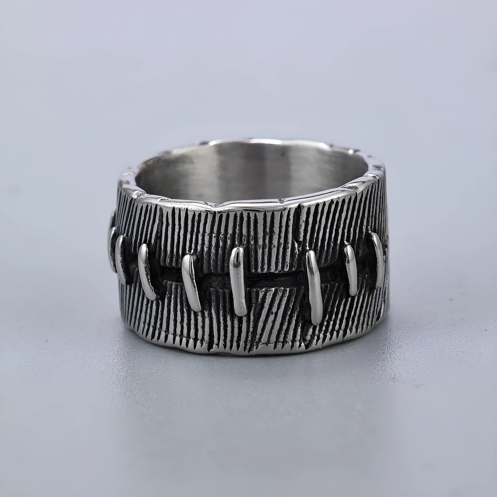 Titanium steel dark punk ring with geometric U-shaped band and double-ring design in retro colour.
