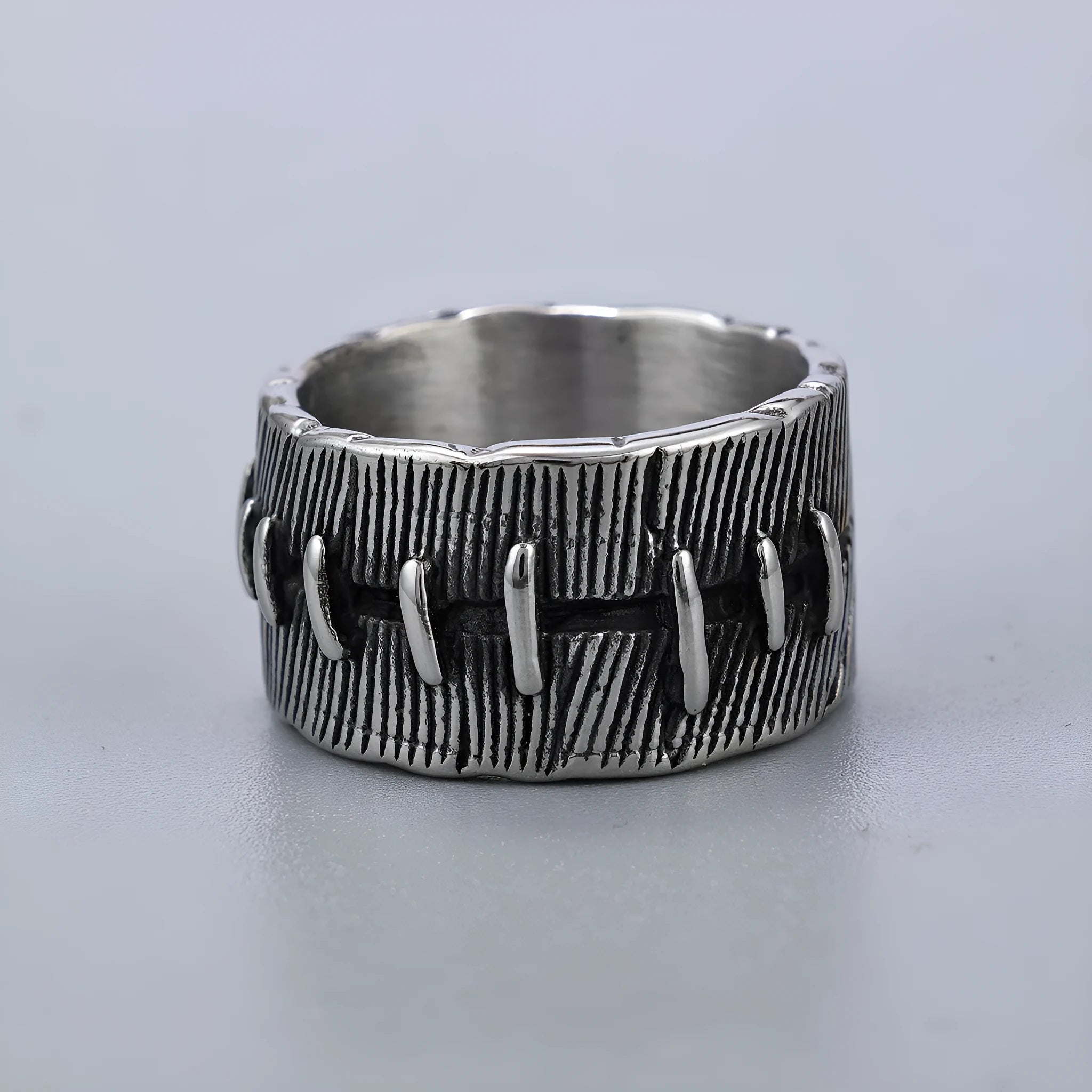 Titanium steel dark punk ring with geometric U-shaped band and double-ring design in retro colour.