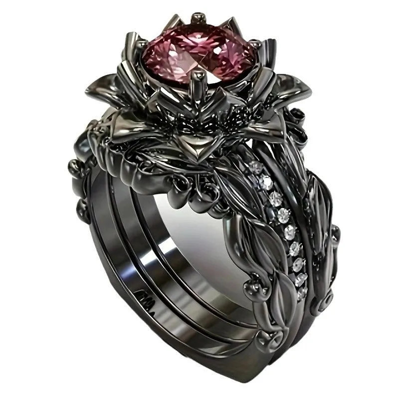 Women's rose inlaid zircon ring alloy flower shape geometric unisex rose gold colour