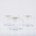 Transparent spill-proof drinking cup with modern design measuring 14cm tall