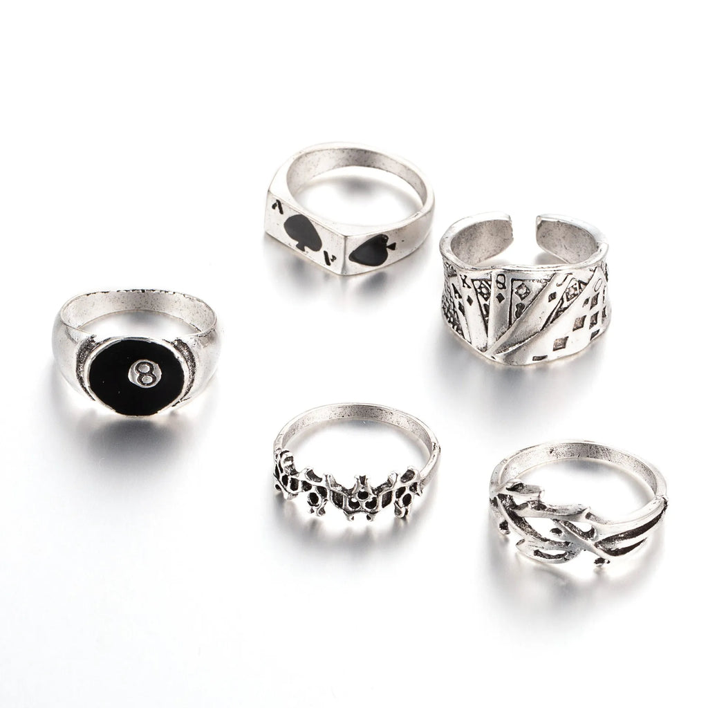 Black alloy poker ring featuring retro spade card design for female jewellery