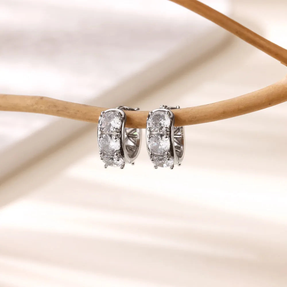 Stainless steel U-shaped ear clip earrings with inlaid zircon detail in colour E5772P