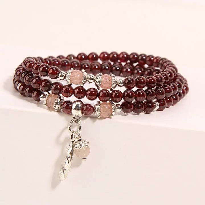 Original wine red garnet crystal bracelet in flower shape with bohemian ethnic style, women's accessory
