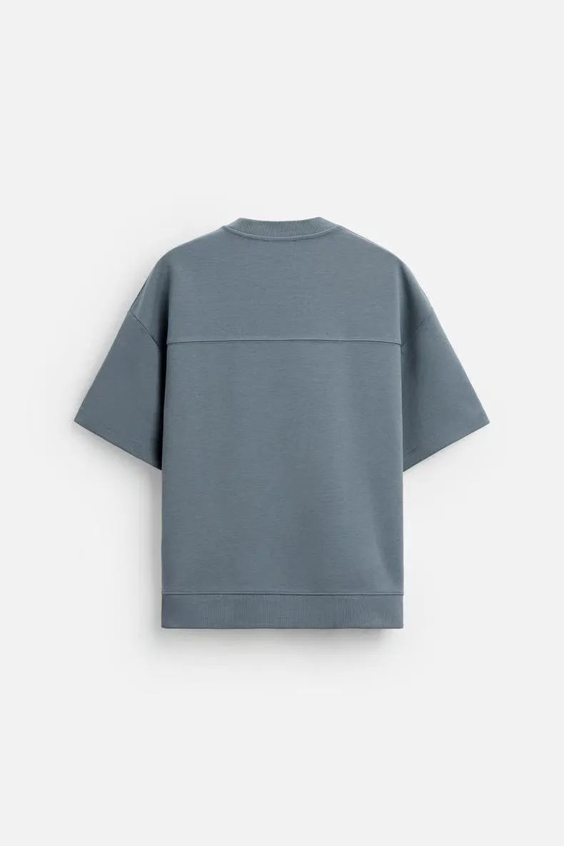 Double-sided cloth texture short sleeve top and matching shorts set in urban loose fit style