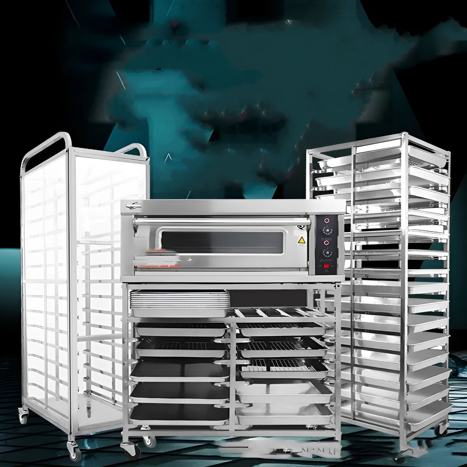 Six-tier stainless steel bakery cooling rack with locking mechanism and 40x60cm tray size