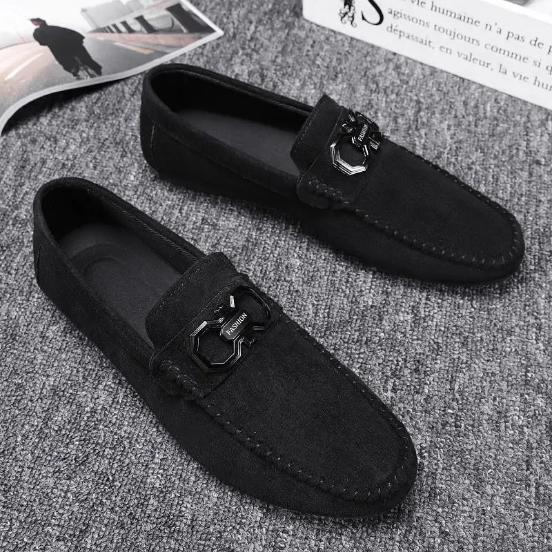 Men's black and grey suede casual shoes with rubber sole, available in sizes 39 to 44