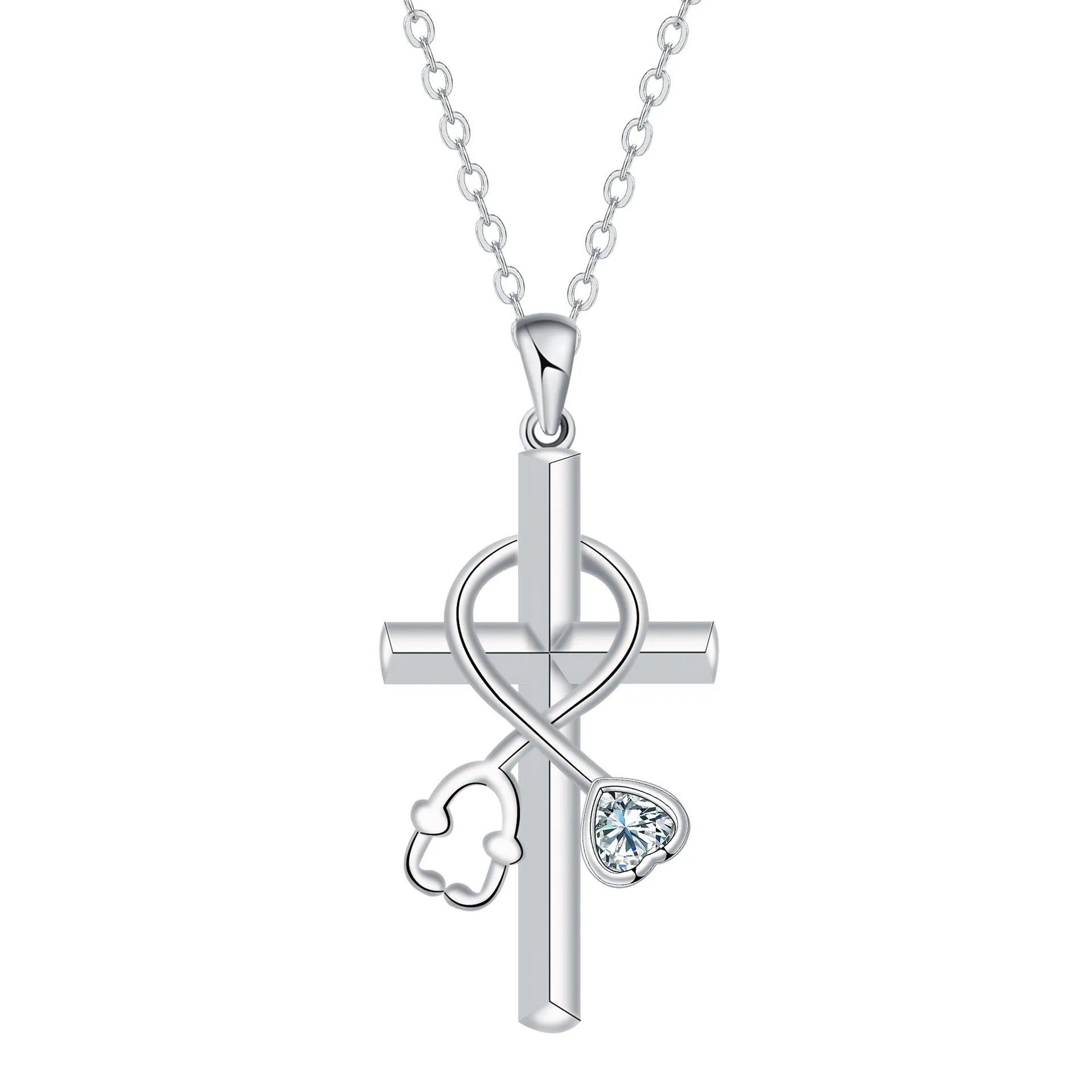 Copper cross stethoscope necklace with electroplated finish and medical pendant charm