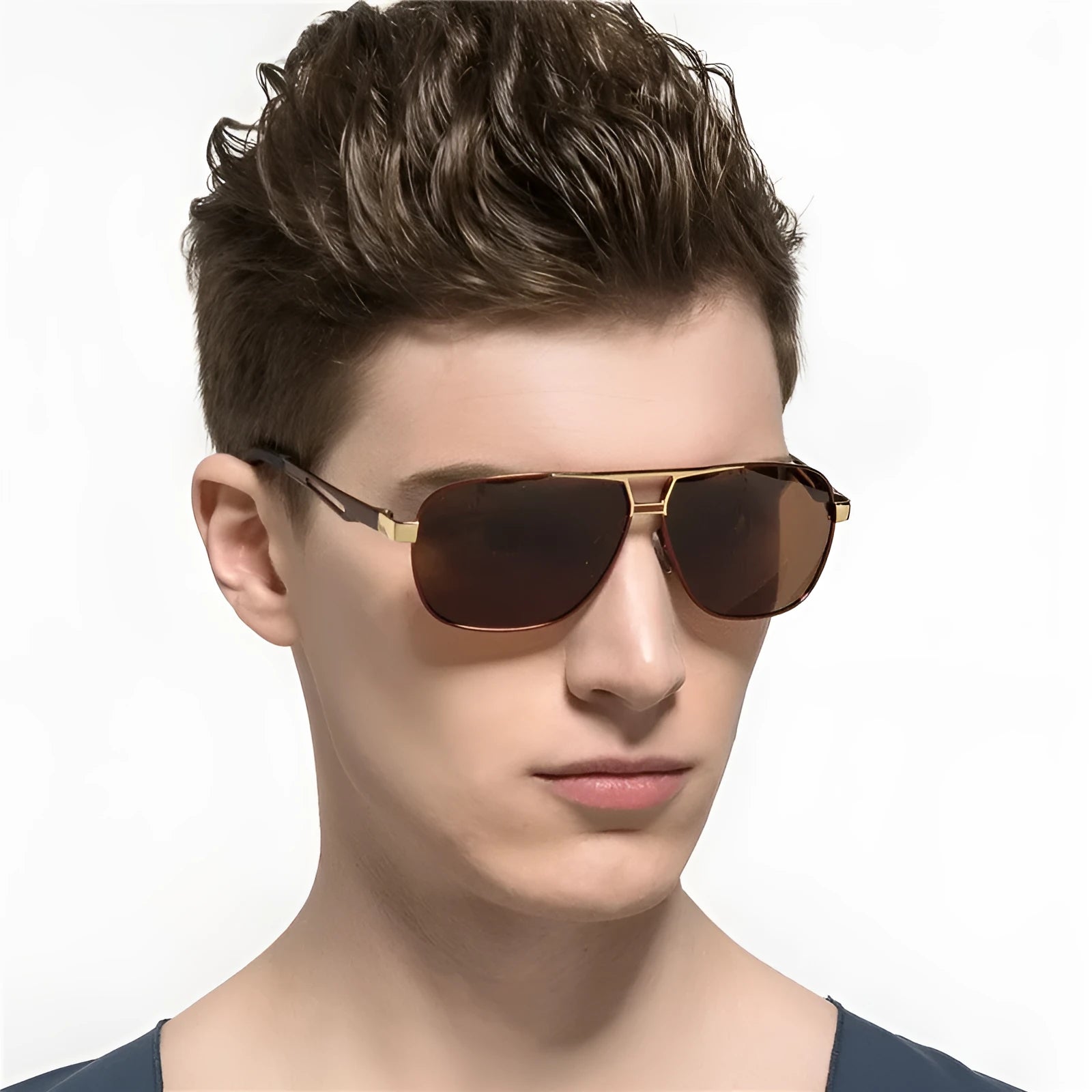 Men's orange red aviator sunglasses with polarised HD lenses and a metal frame.
