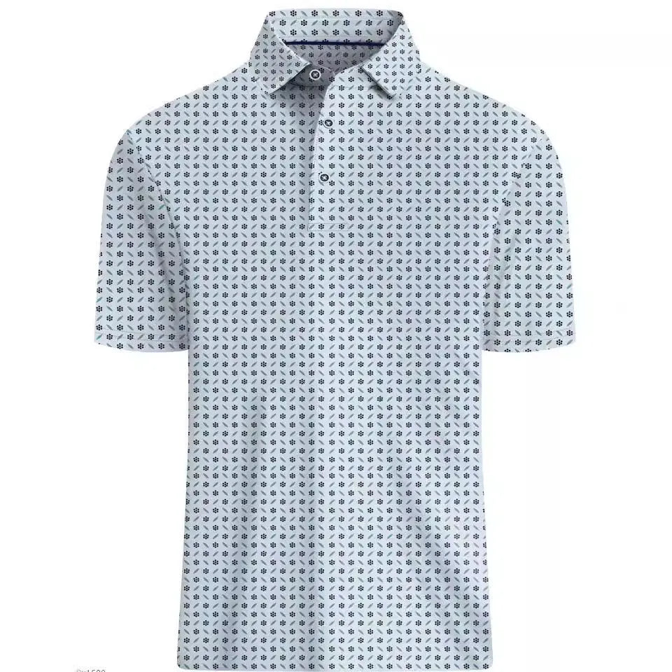 Men's retro-style short sleeve top with 3D print pattern and zipper decorations on mesh fabric