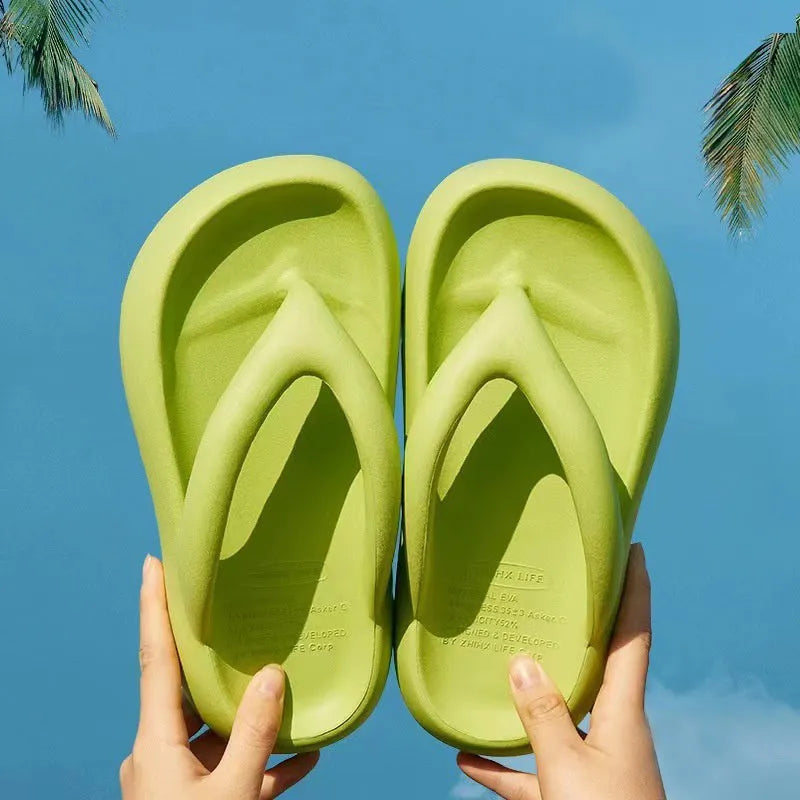 Solid colour thick-soled flip-flops with fashion bow detail on EVA upper