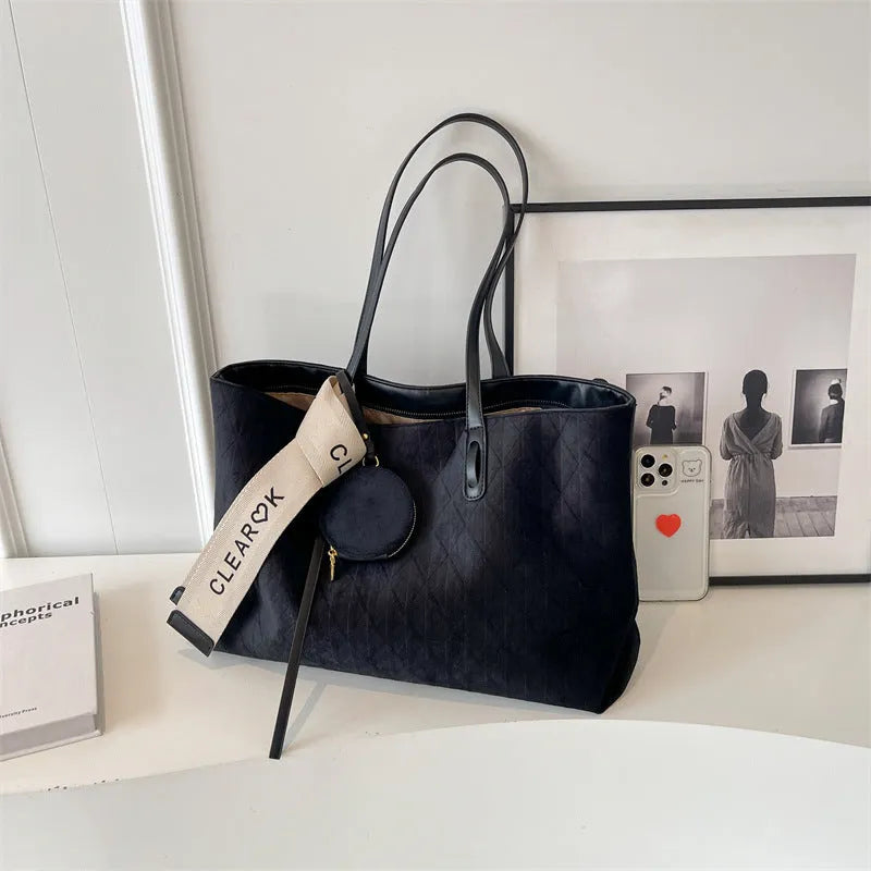 Casual large square polyester shoulder bag with zippered compartment in black, brown, green, or light khaki colour options