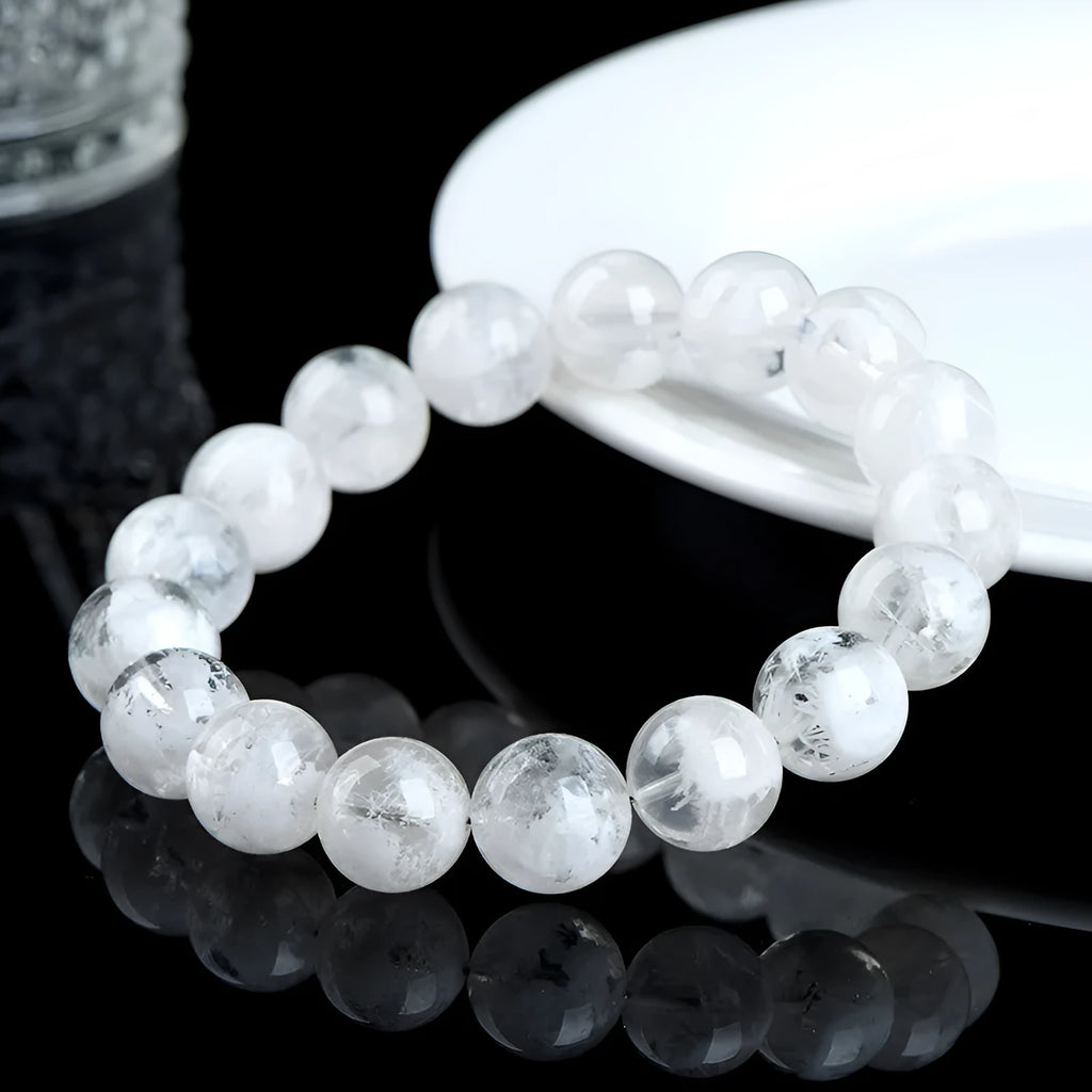Crystal bracelet with blizzard snowflake pattern beads featuring Ruyi and Xiangyun symbols in geometric shape