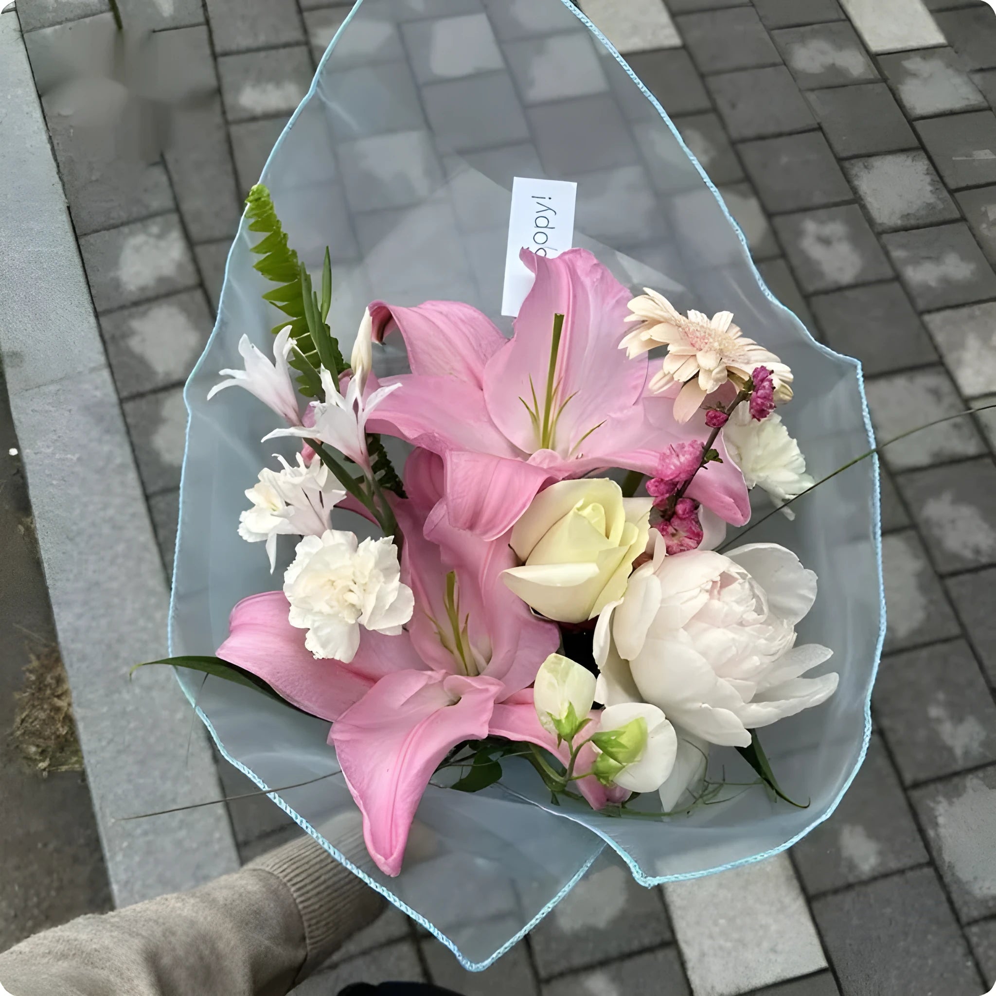Silk fabric bouquet wrapping squares with arabesque pattern in five colour options