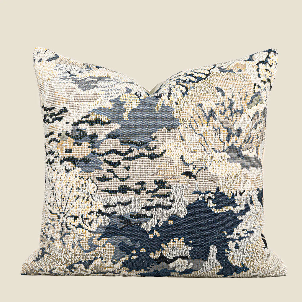 Chinese style decorative cushion pillow with floral French antique blue abstract artistic pattern
