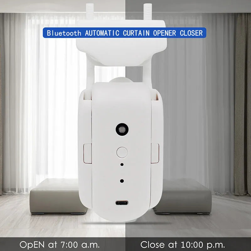 Smart curtain robot with Bluetooth and app control mounted on a rail