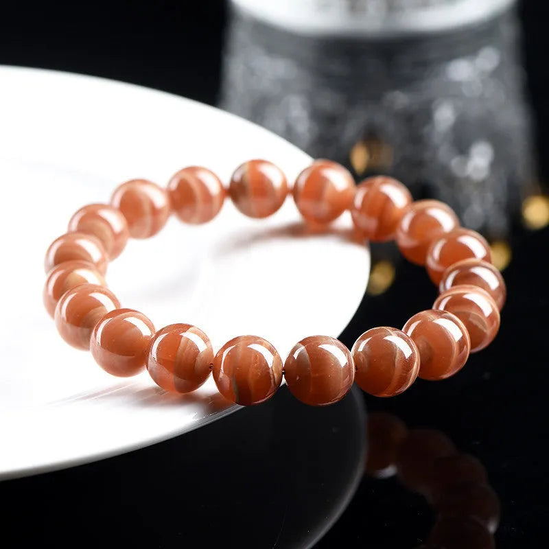 Natural old mine rhodochrosite round beads bracelet with Ruyi elements, 6mm or 8mm bead options