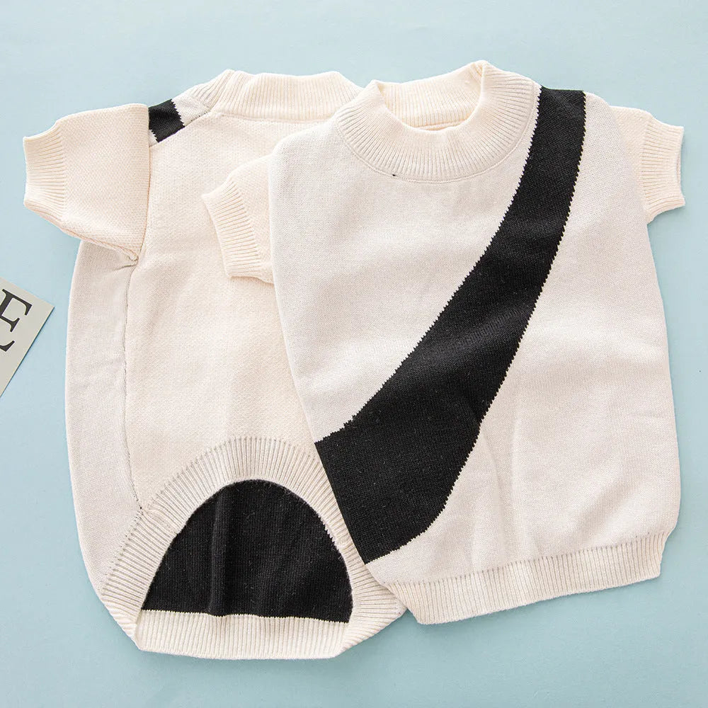 Casual-style knitted wool dog sweater for corgis and poodles shown in assorted colours.