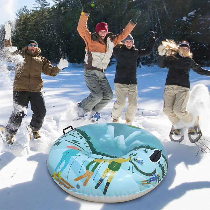 Colourful PVC ski ring toy for outdoor winter play with skiing-themed printed design