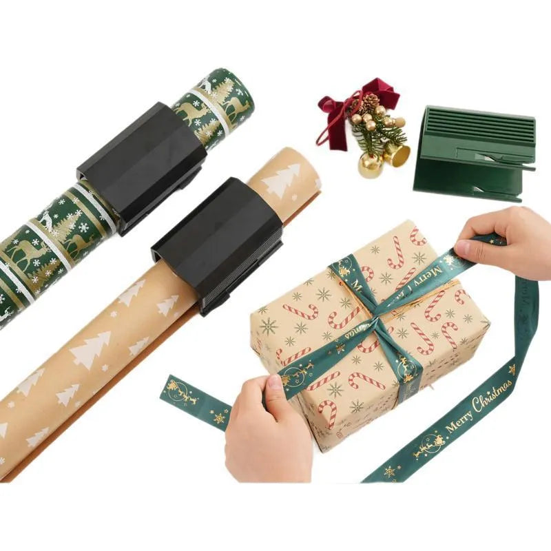 Plastic injection-moulded roll paper cutter in black, red, and green, with a single pack and 2-pack option