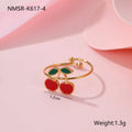 Complete cherry jewellery set with stainless steel necklace, bracelet, earrings, and ring featuring 18K electroplating