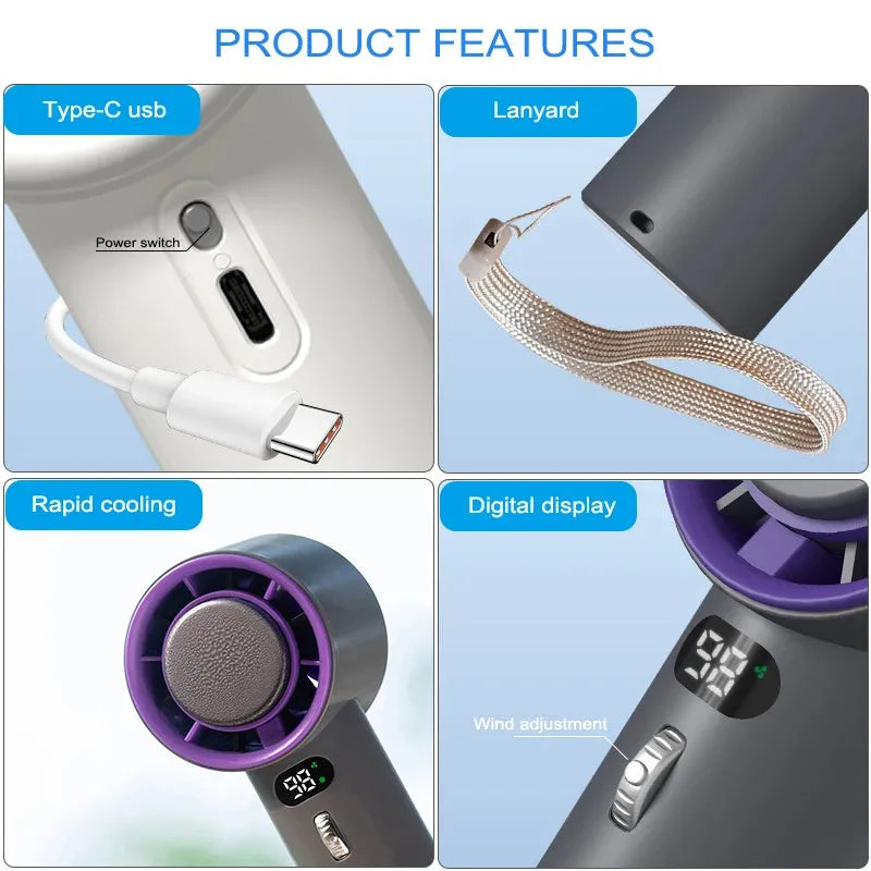 Portable handheld turbo fan with semiconductor refrigeration 3000mAh battery white cold compress