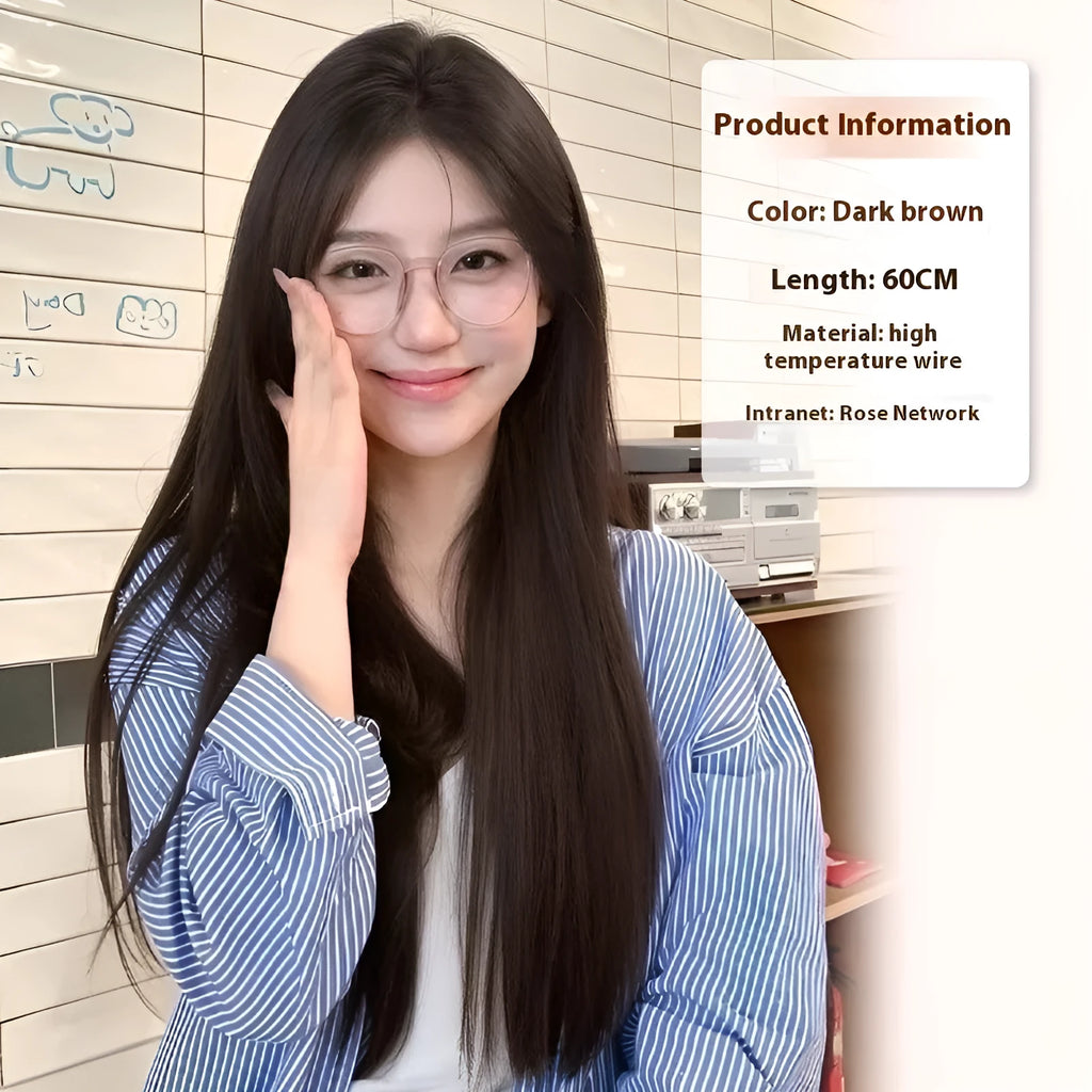 Forehead lace wig mid-length natural black long straight style on mannequin with hair net and clips