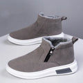 Men's fashion snow boots in black with side zipper, cotton upper, and flat wedge heel