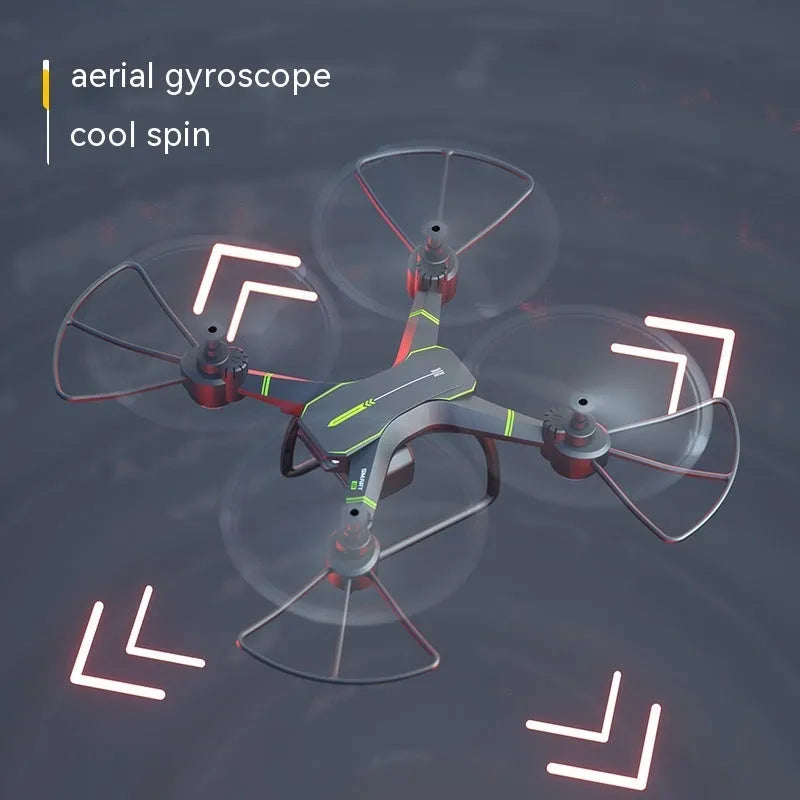 Blue third-order remote control drone with 4K dual camera, protective frame, and spare blades on grass