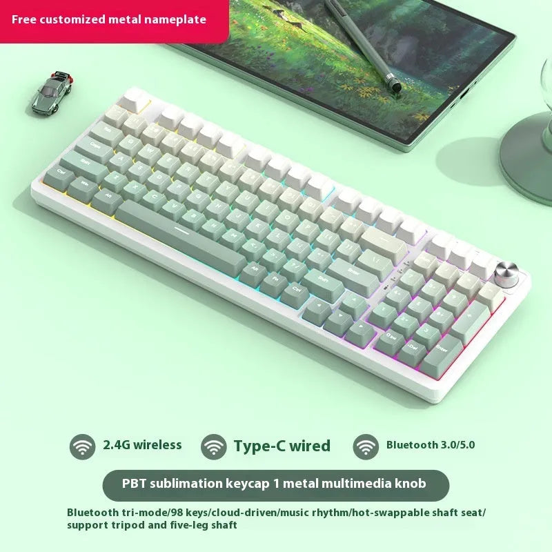 98-key wireless mechanical keyboard kit with display screen options and metal control knob