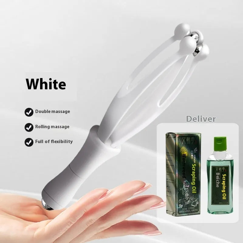 Blue finger massager with electroplated steel ball on a white background for hand joint rolling care