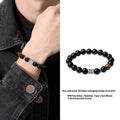 Obsidian six-word mantra bracelet for men, hand-woven 10mm beads, prayer wheel design, black colour