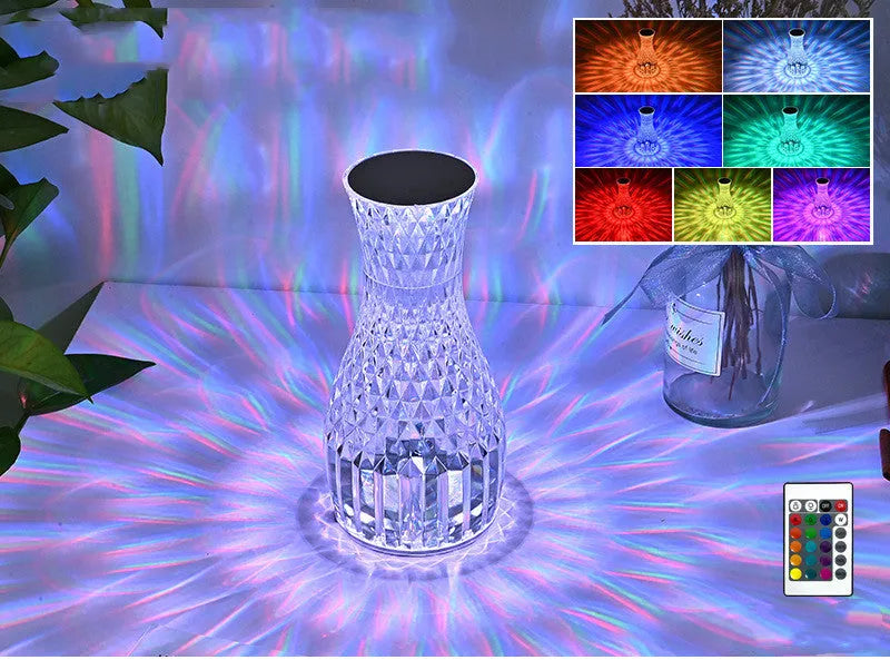 Crystal bedside lamp vase shape 9x19cm transparent PC material with LED colour light