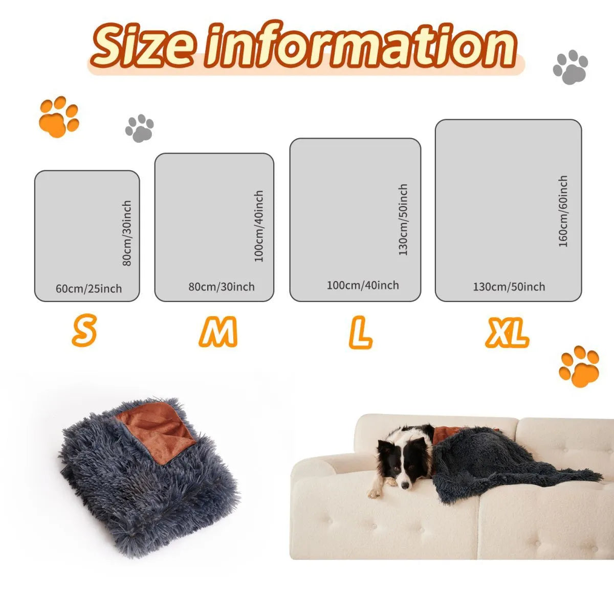 Light grey pet blanket made of velvet and long plush, with fluffy texture, on a sofa