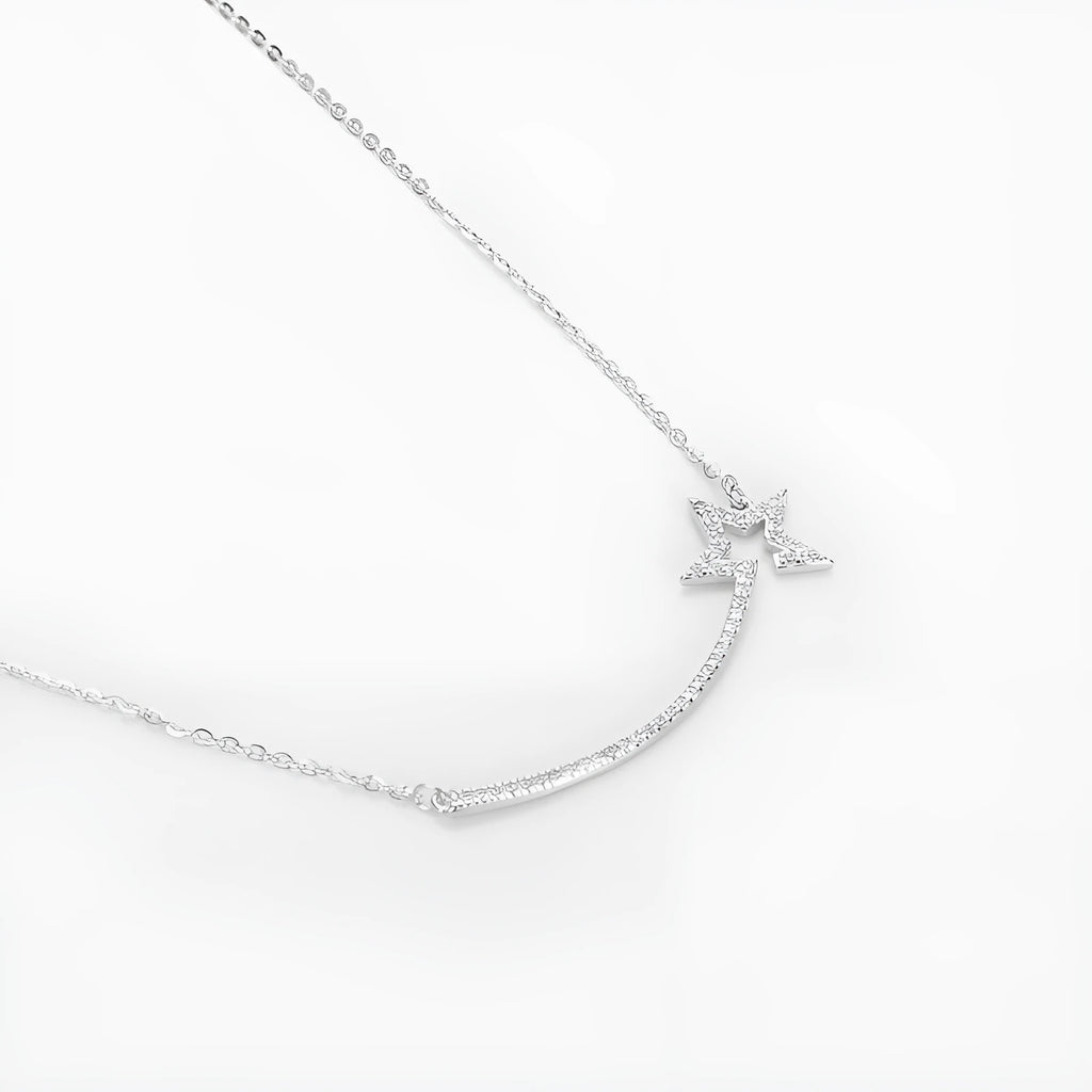 S925 sterling silver star pendant necklace white gold colour O-shaped chain adjustable 41-50cm on woman