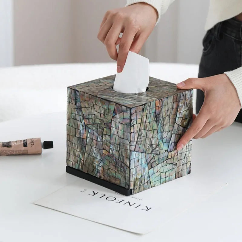 Black natural shell storage box in modern design for tissue storage and tabletop organisation
