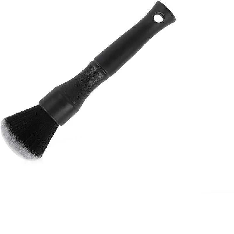 Black car detailing brush with pig hair bristles shown in two size options for interior cleaning