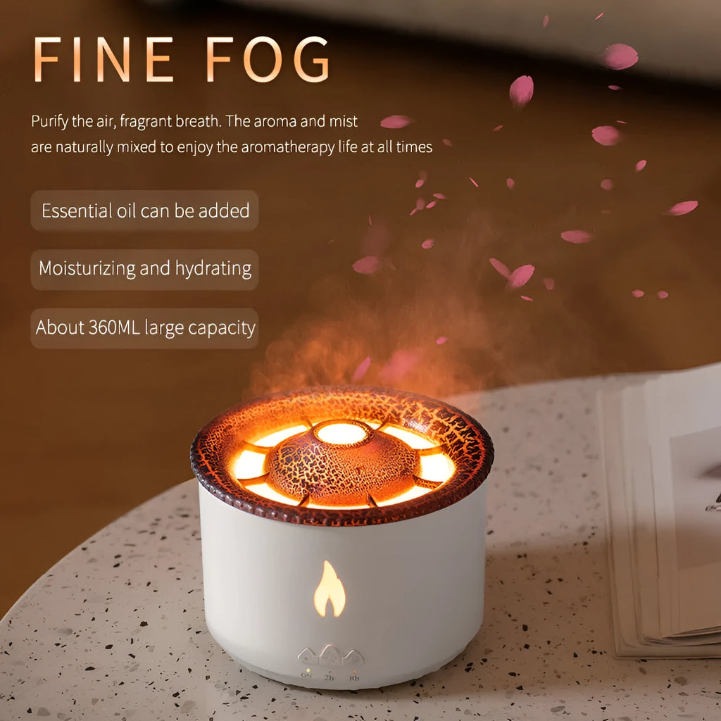 White jellyfish flame volcano humidifier air diffuser with 300ml tank and remote control