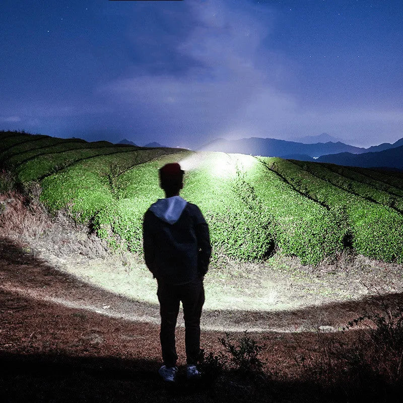 Black COB light sensing headlamp for night running and fishing with 200m exposure distance