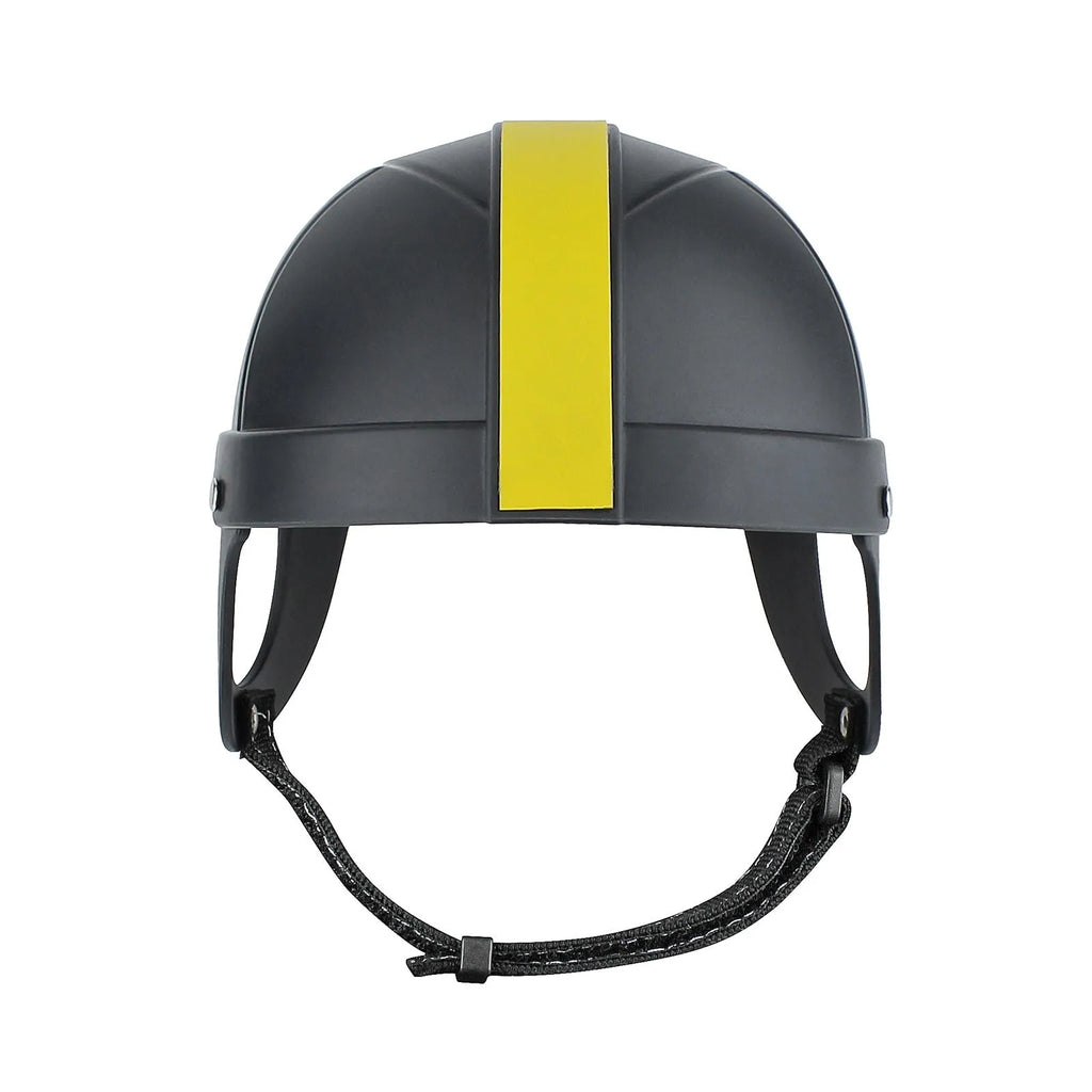 Pet Ride motorcycle safety helmet for dogs and cats in black and yellow, side view