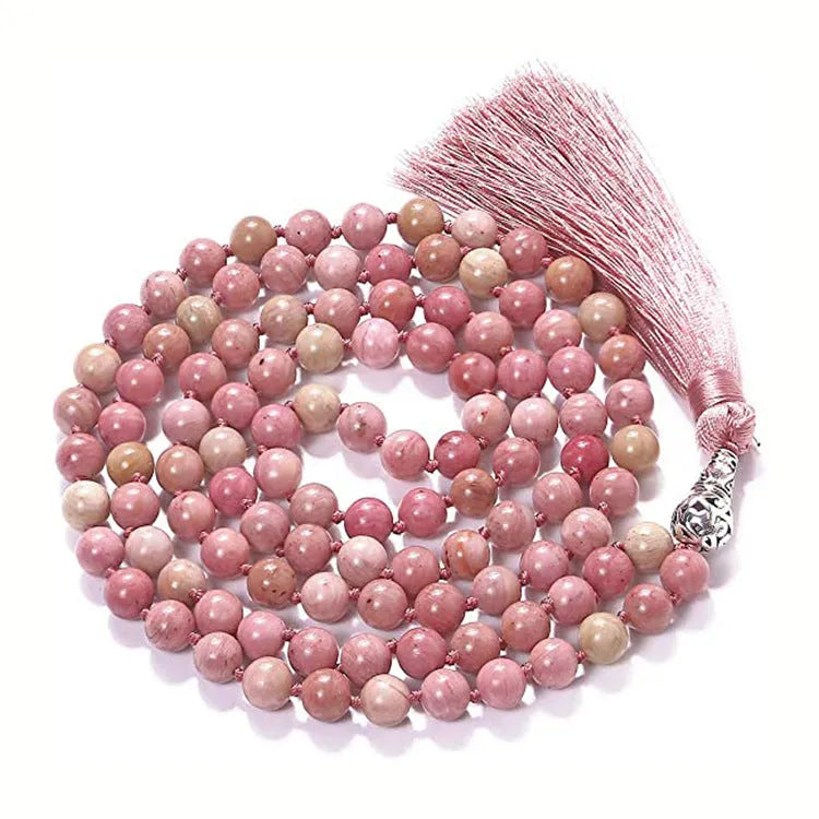 108 beaded natural stone bracelet, round 8mm beads, unisex bohemian style, available in multiple colours