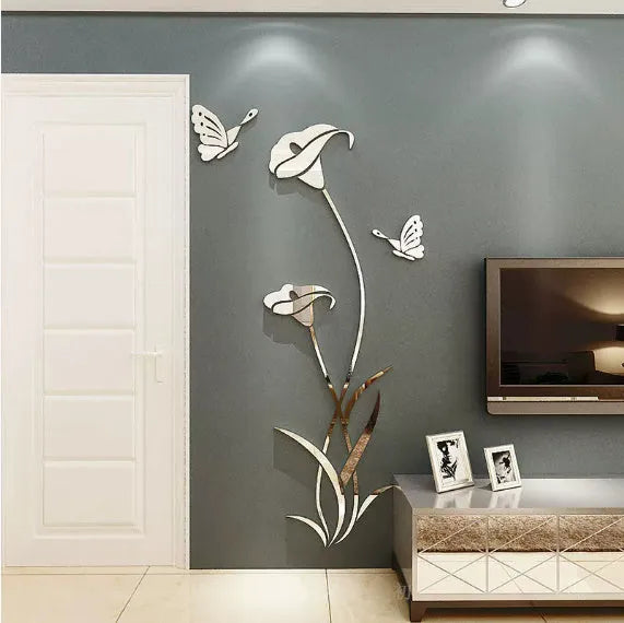 3D acrylic lily wall sticker in pink colour with dimensional floral petals