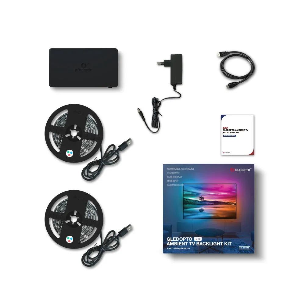 HDMI sync RGB light strip kit with 2-metre LED strip and compact controller for TV backlighting