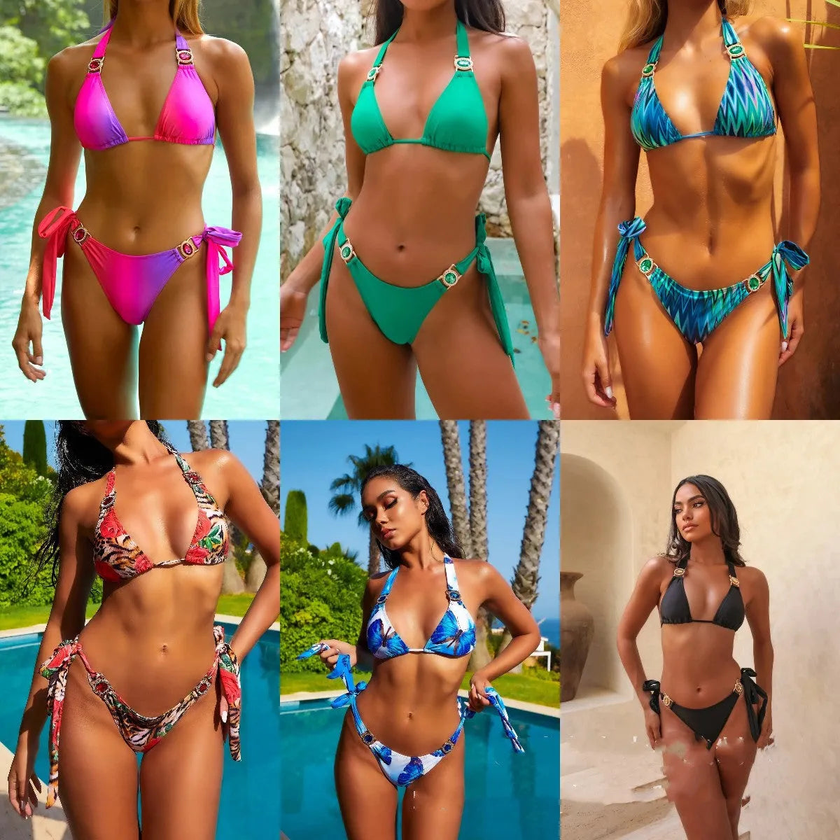 Women's Gem lace-up halter two-piece swimsuit in nylon and polyester, available in six colours