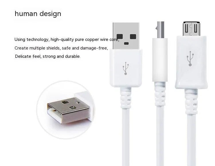 Black and white Android micro USB data cables with 1 metre length for smartphone charging and data transfer