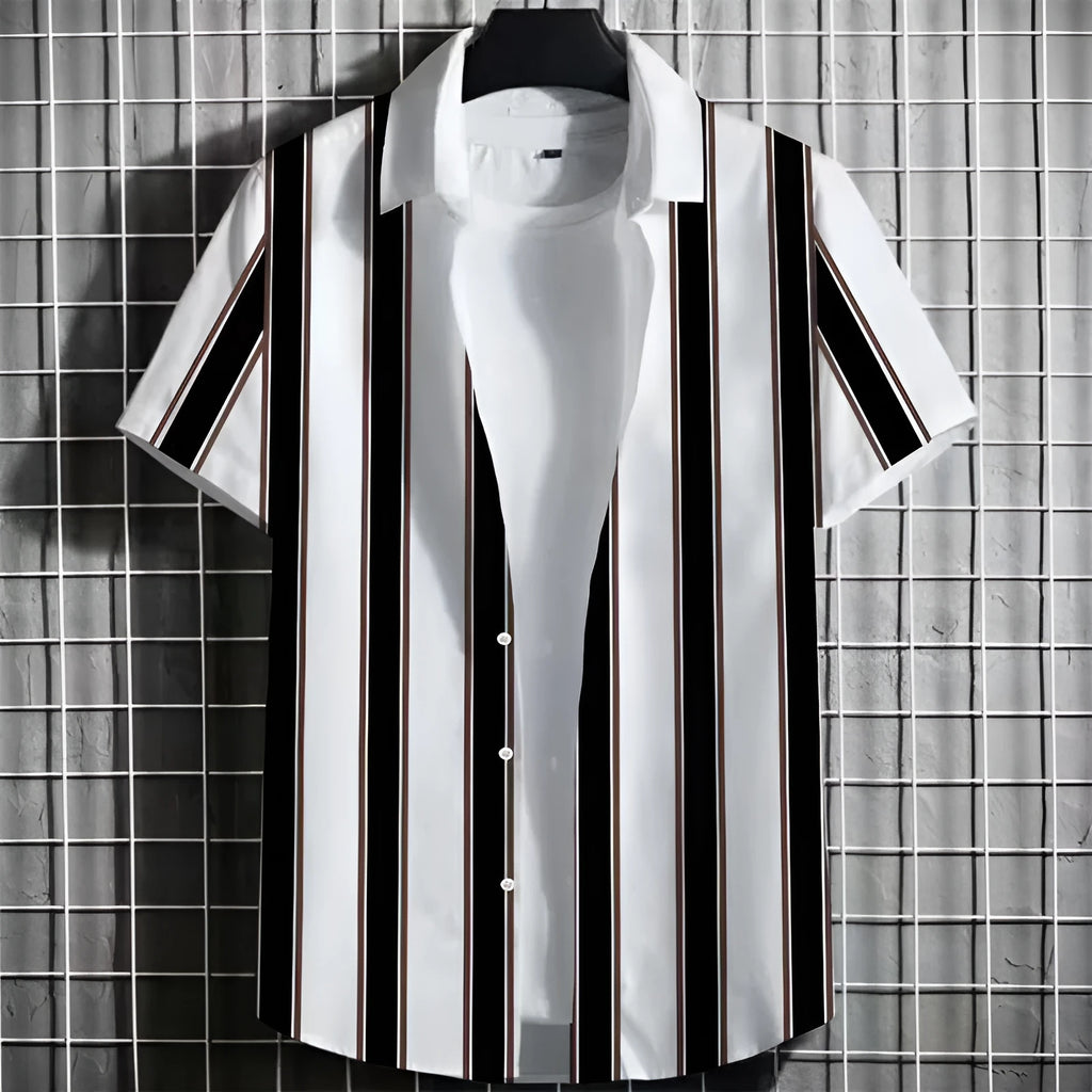 Men's linen short sleeve T-shirt with 3D printed striped pattern in multiple colour options